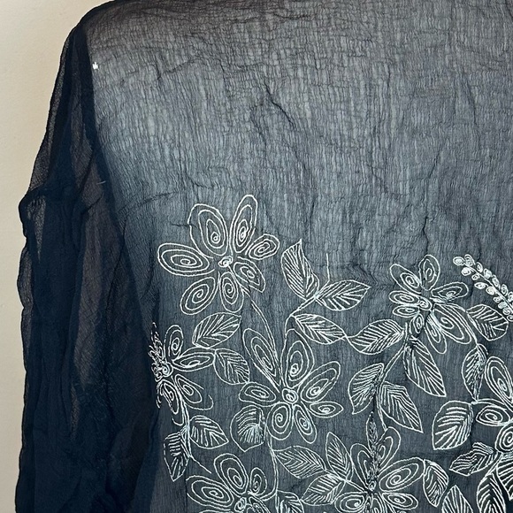 VTG Didier Parakian Sheer Black Floral Embroidered Mesh Cardigan Jacket Sz 46 - Picture 4 of 6
